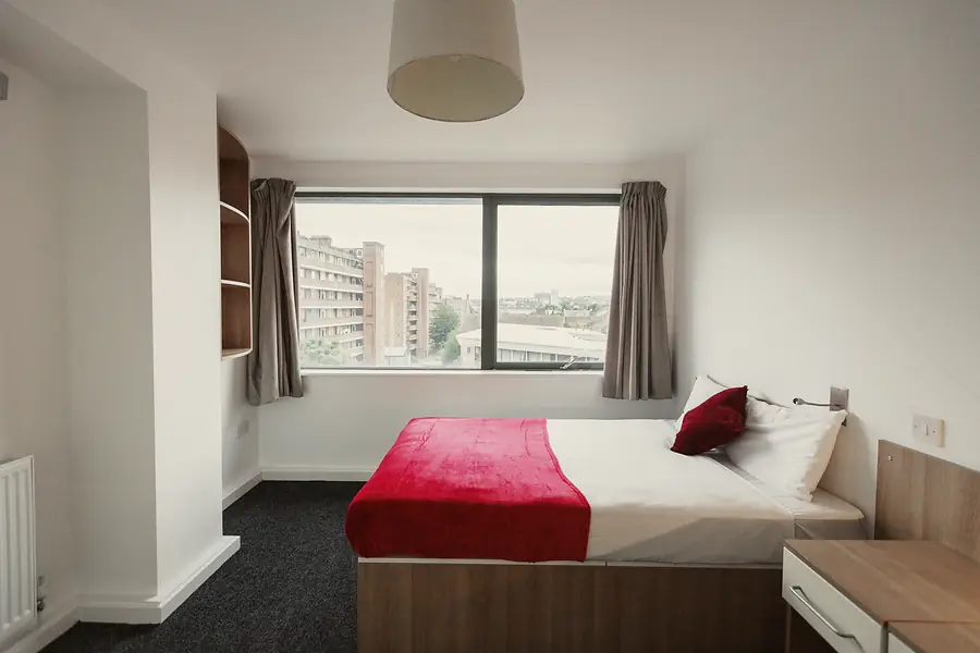 One Bed Flat at AXO Camden: Bedroom with city view