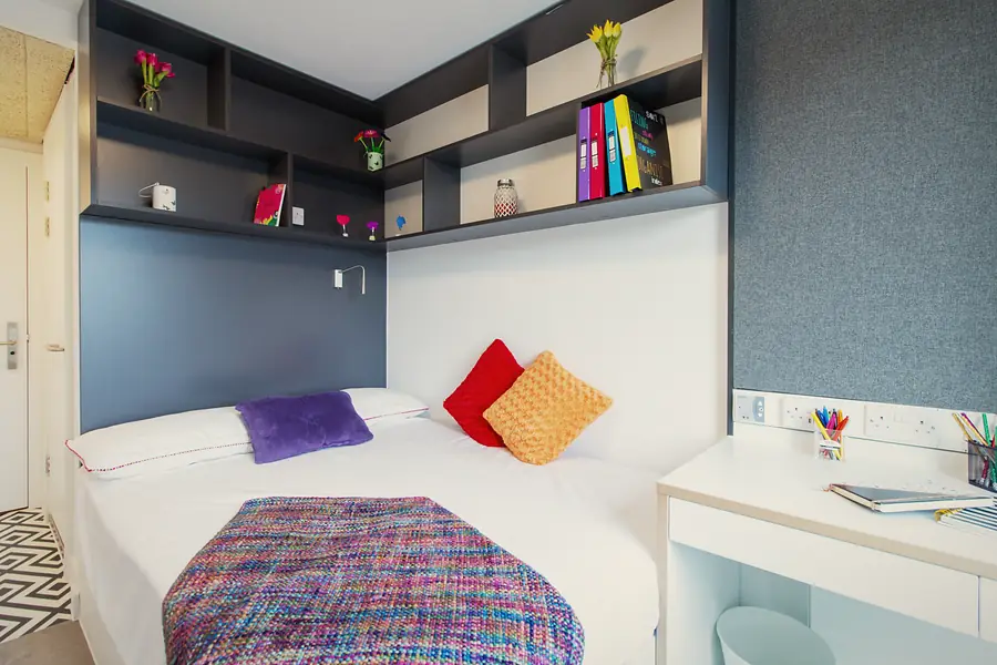 Silver Ensuite at Paradise Student Village: Bed and shelving