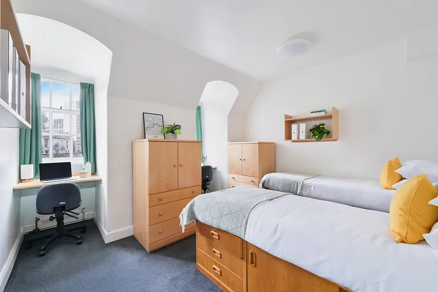 Silver Twin Room at AXO Waterloo: Two beds and desk